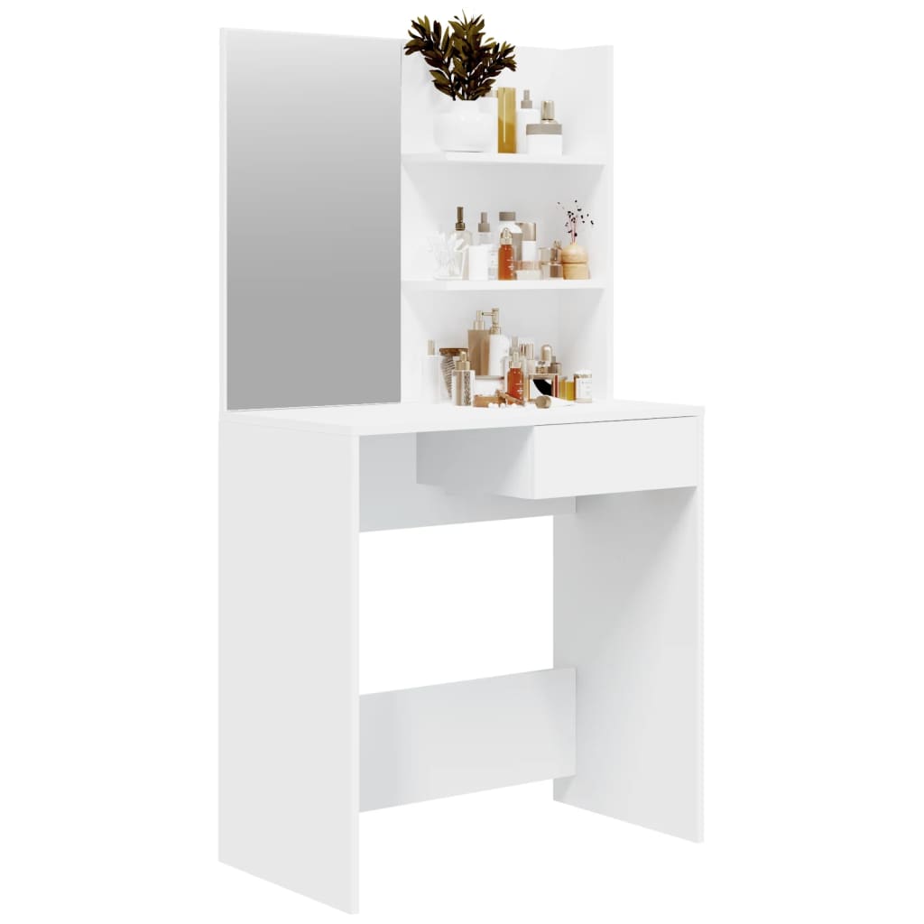 Sminkebord Med Speil Hvit Mdf 74,5X40X141 Cm