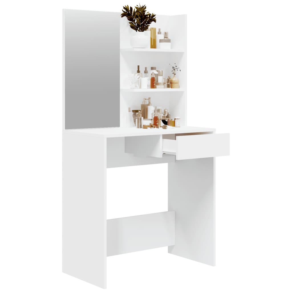 Sminkebord Med Speil Hvit Mdf 74,5X40X141 Cm
