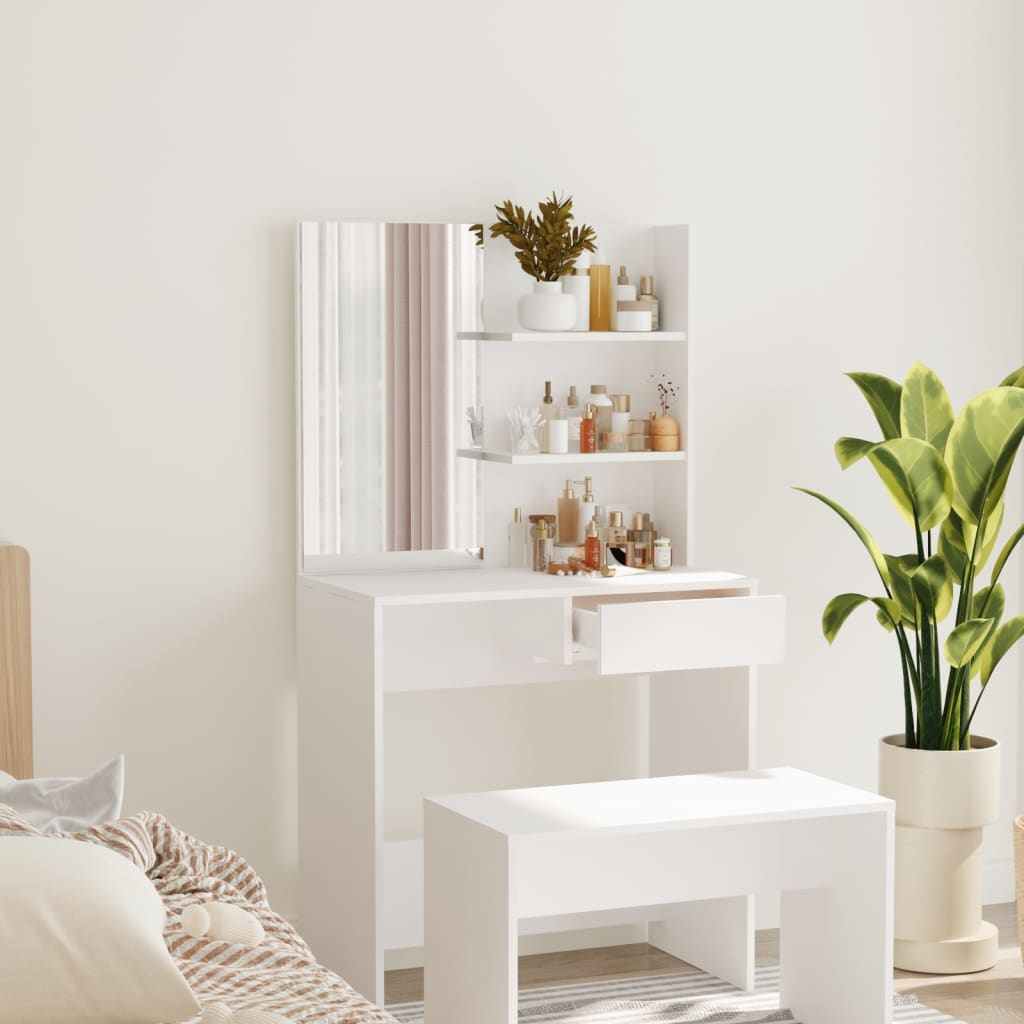 Sminkebord Med Speil Hvit Mdf 74,5X40X141 Cm