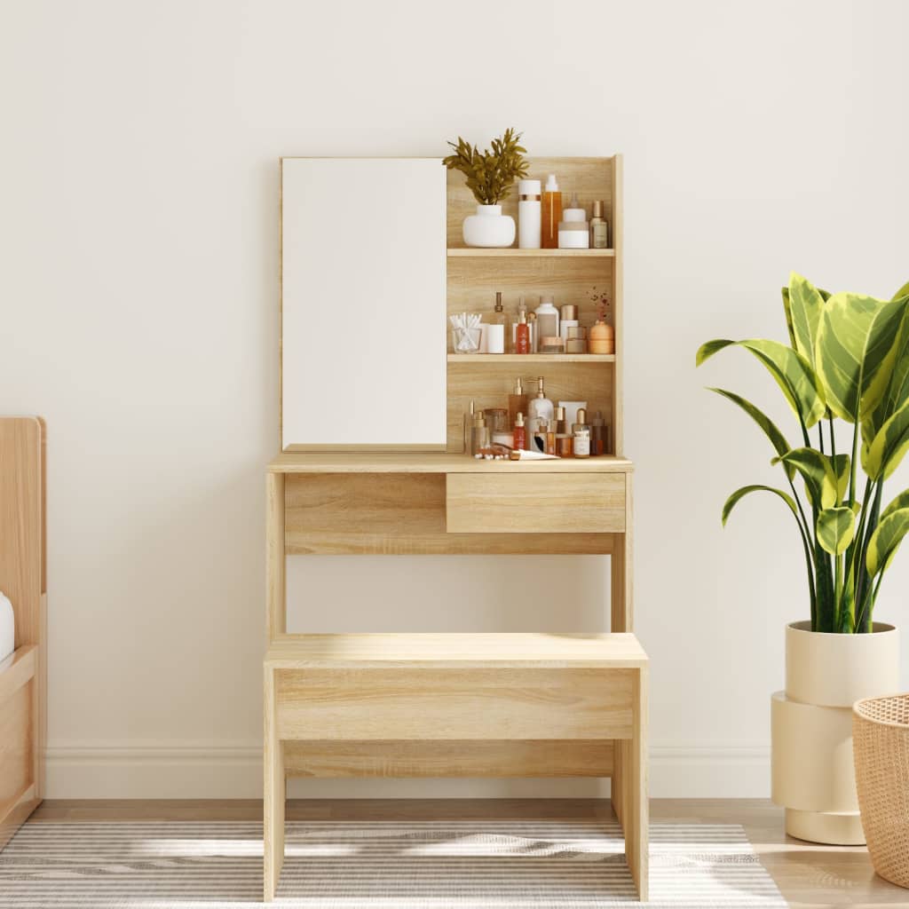 Sminkebord Med Speil Sonoma Eik Mdf 74,5X40X141 Cm