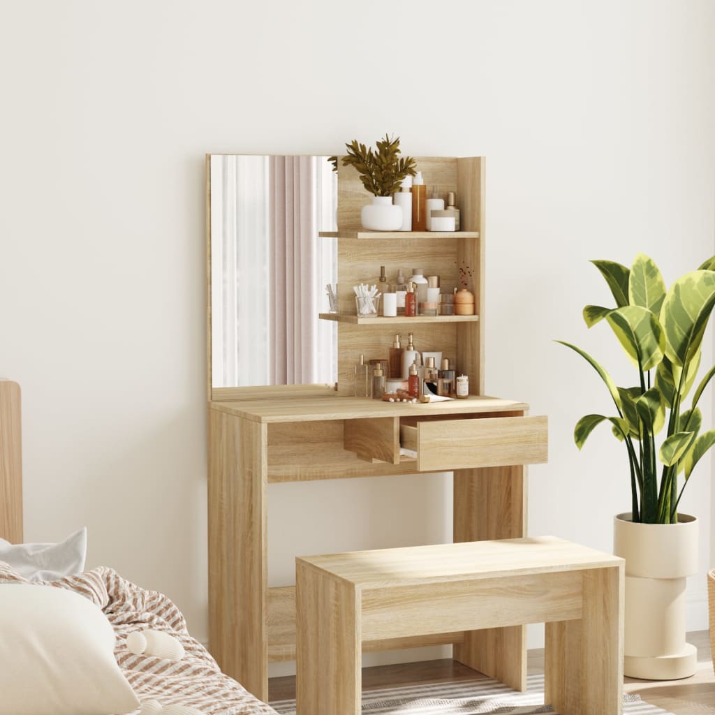 Sminkebord Med Speil Sonoma Eik Mdf 74,5X40X141 Cm