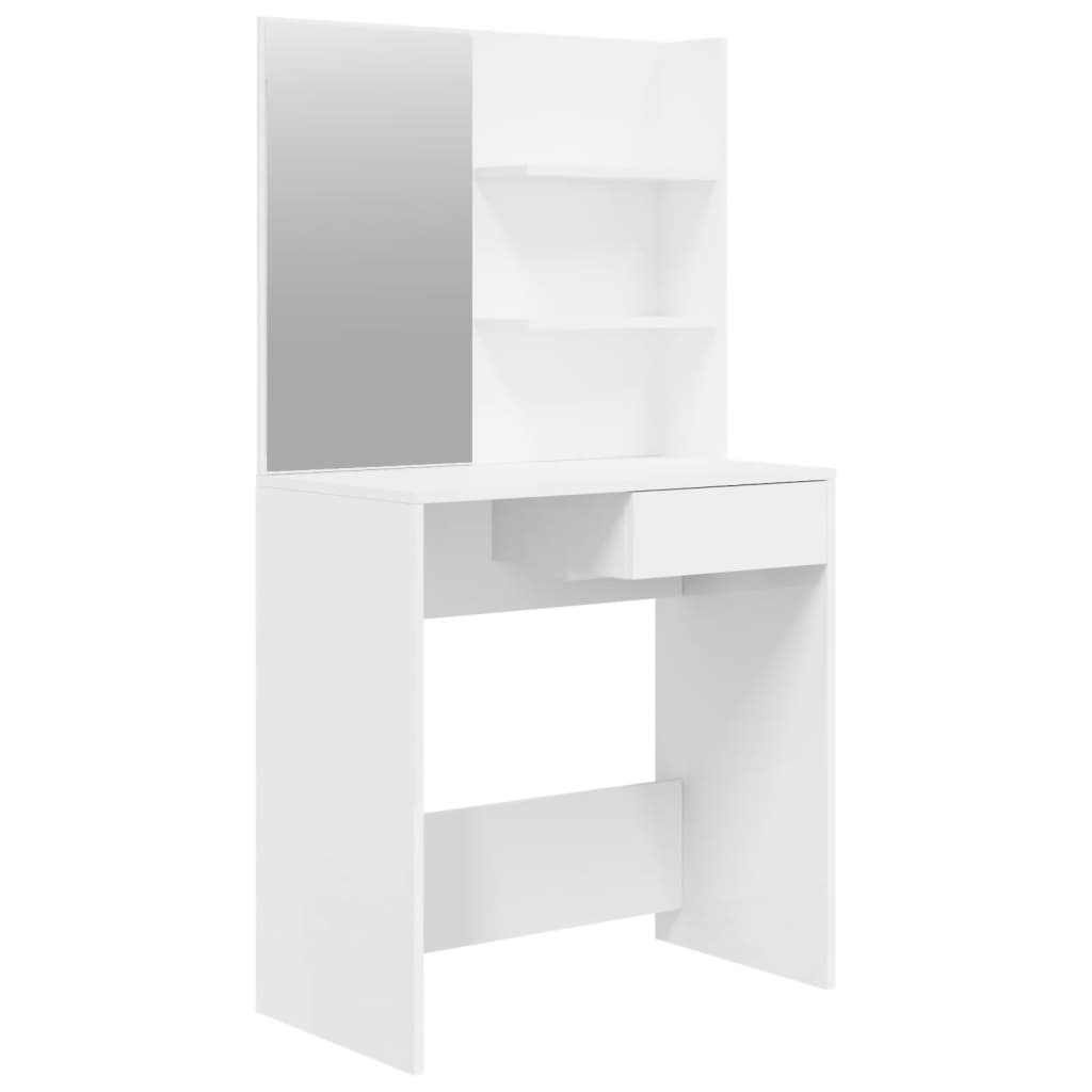 Sminkebord Med Speil Høyglans Hvit Mdf 74,5X40X141 Cm