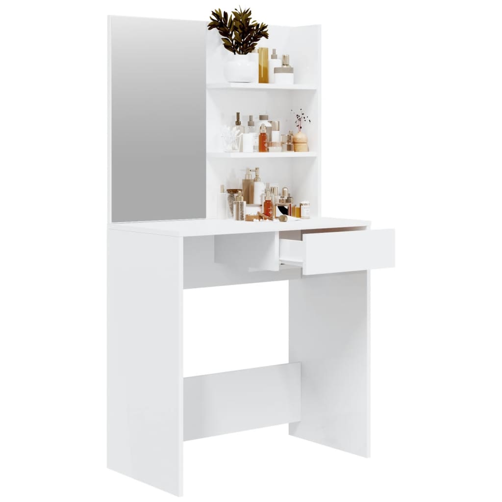 Sminkebord Med Speil Høyglans Hvit Mdf 74,5X40X141 Cm