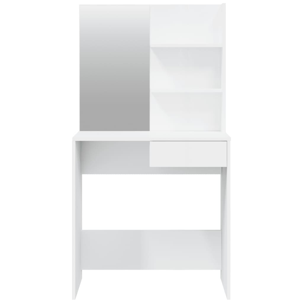 Sminkebord Med Speil Høyglans Hvit Mdf 74,5X40X141 Cm