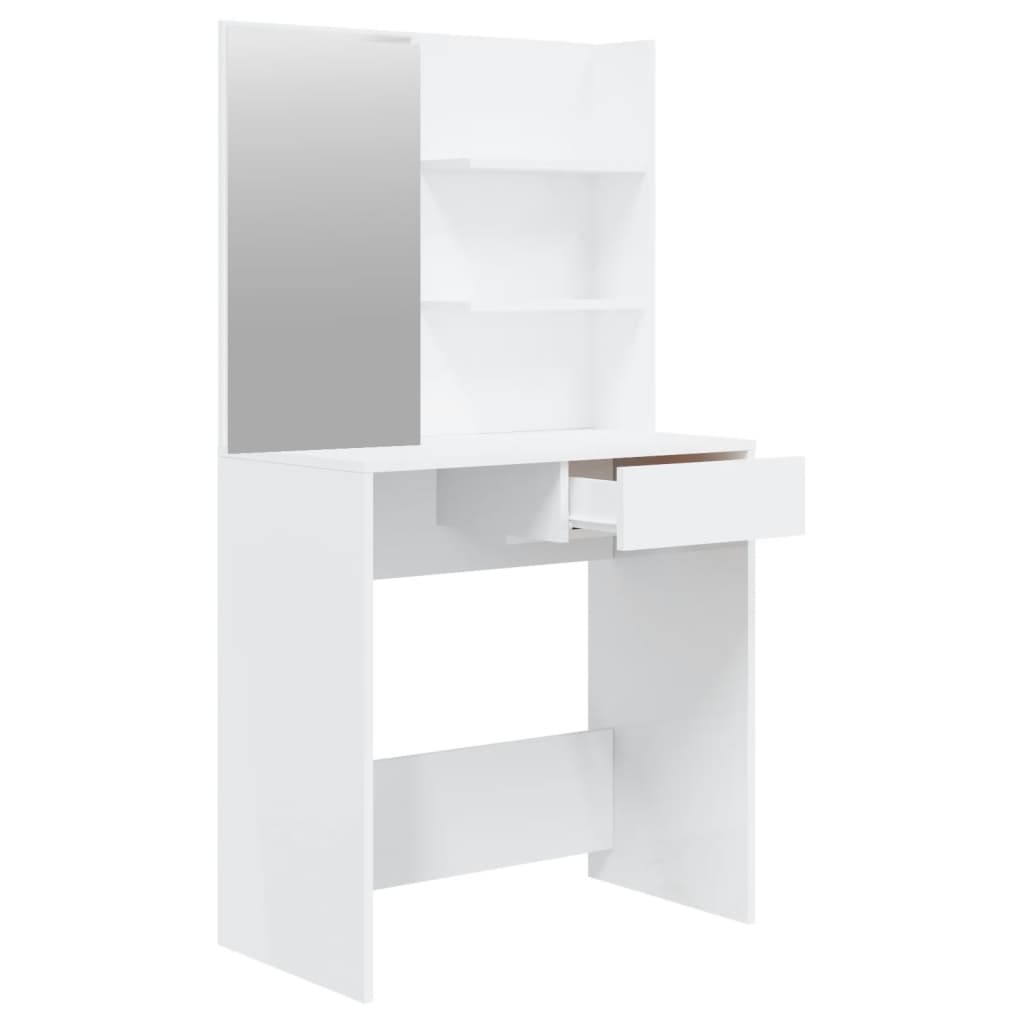 Sminkebord Med Speil Høyglans Hvit Mdf 74,5X40X141 Cm