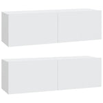 Vegghengte Tv-Benker 2 Stk Hvit 100X30X30 Cm Konstruert Tre