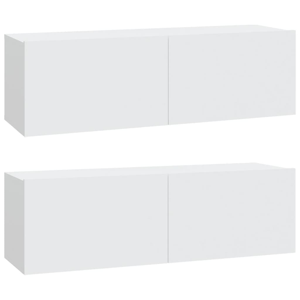 Vegghengte Tv-Benker 2 Stk Hvit 100X30X30 Cm Konstruert Tre