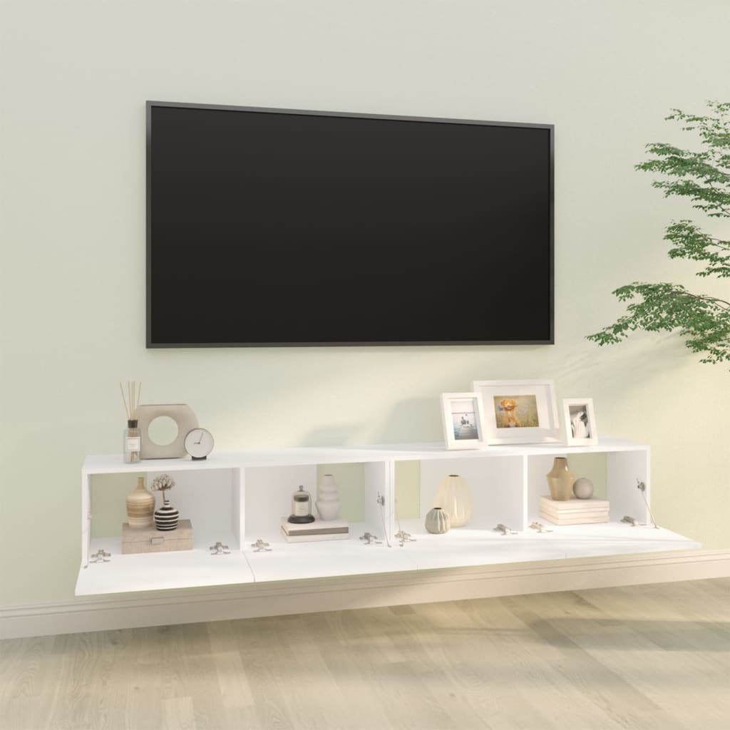 Vegghengte Tv-Benker 2 Stk Hvit 100X30X30 Cm Konstruert Tre