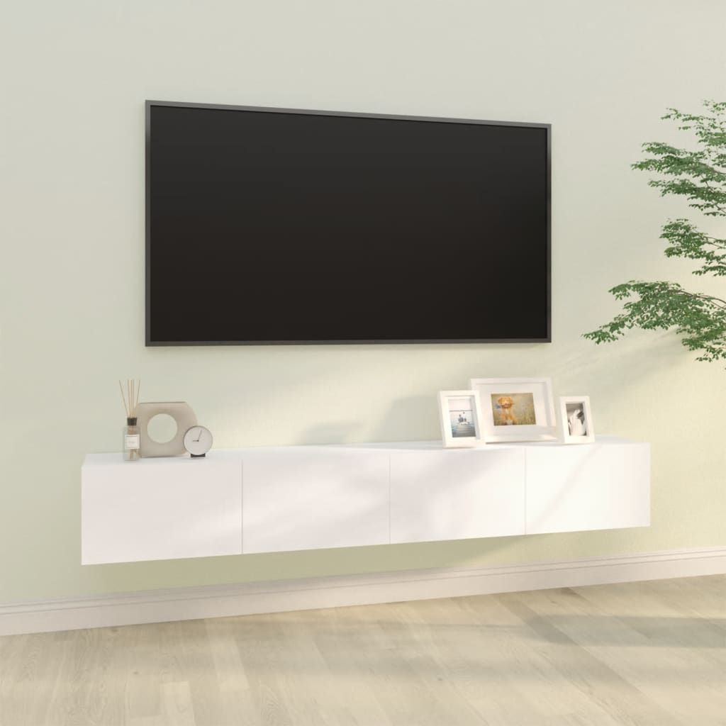 Vegghengte Tv-Benker 2 Stk Hvit 100X30X30 Cm Konstruert Tre