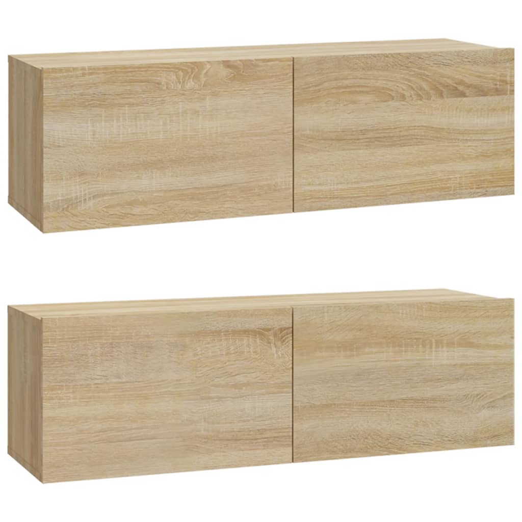 Vegghengte Tv-Benker 2Stk Sonoma Eik 100X30X30Cm Konstruert Tre
