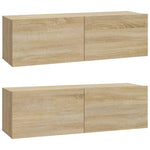 Vegghengte Tv-Benker 2Stk Sonoma Eik 100X30X30Cm Konstruert Tre