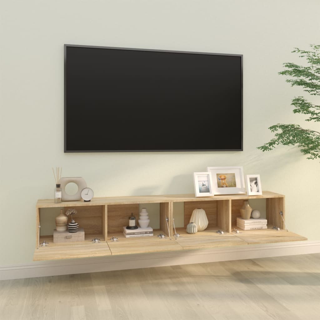 Vegghengte Tv-Benker 2Stk Sonoma Eik 100X30X30Cm Konstruert Tre