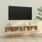 Vegghengte Tv-Benker 2Stk Sonoma Eik 100X30X30Cm Konstruert Tre