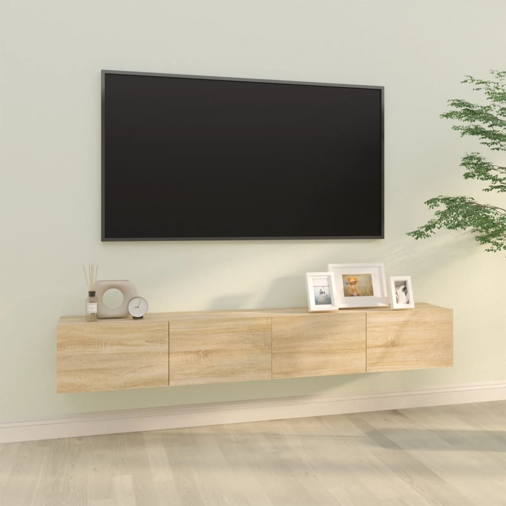 Vegghengte Tv-Benker 2Stk Sonoma Eik 100X30X30Cm Konstruert Tre