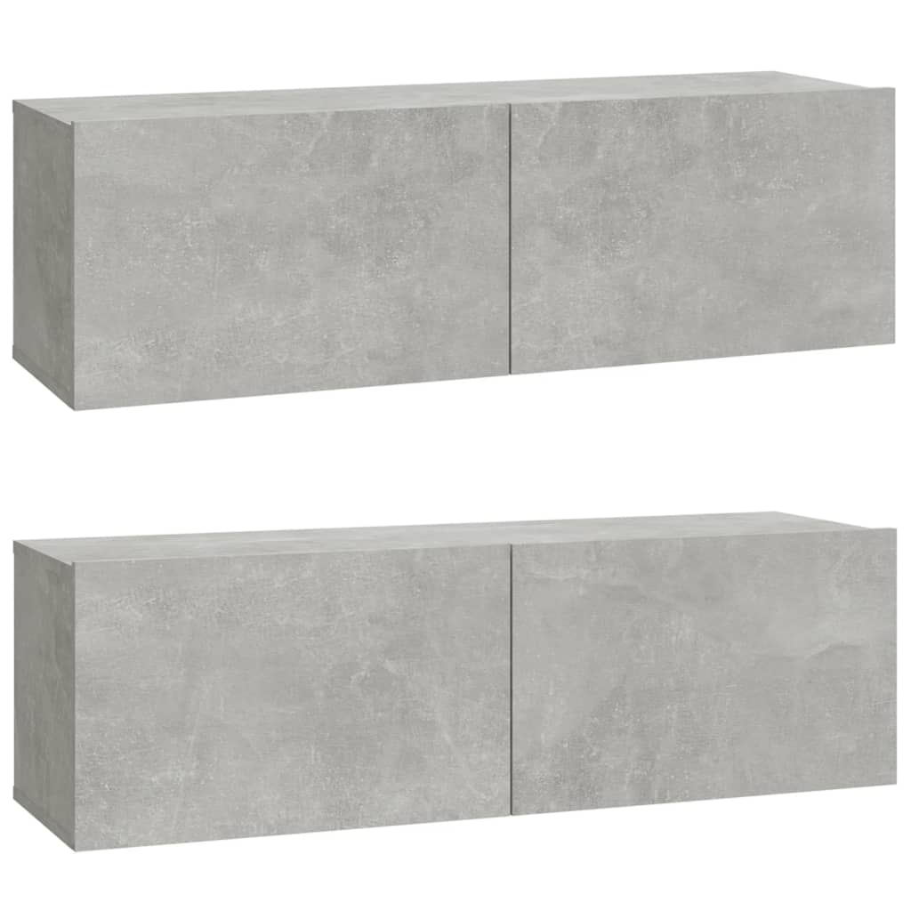 Vegghengte Tv-Benker 2 Stk Betonggrå 100X30X30Cm Konstruert Tre