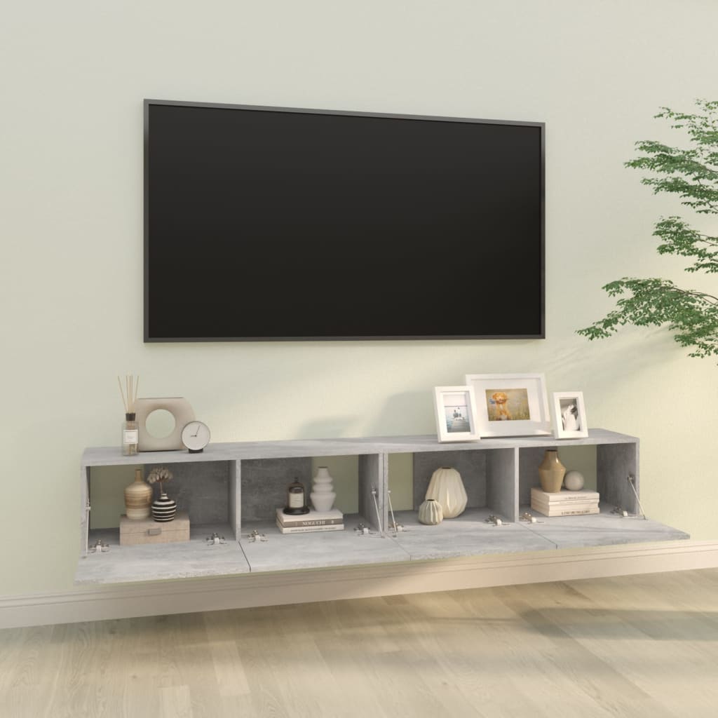 Vegghengte Tv-Benker 2 Stk Betonggrå 100X30X30Cm Konstruert Tre