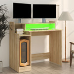 Skrivebord Med Led-Lys Sonoma Eik 97X45X90 Cm Konstruert Tre