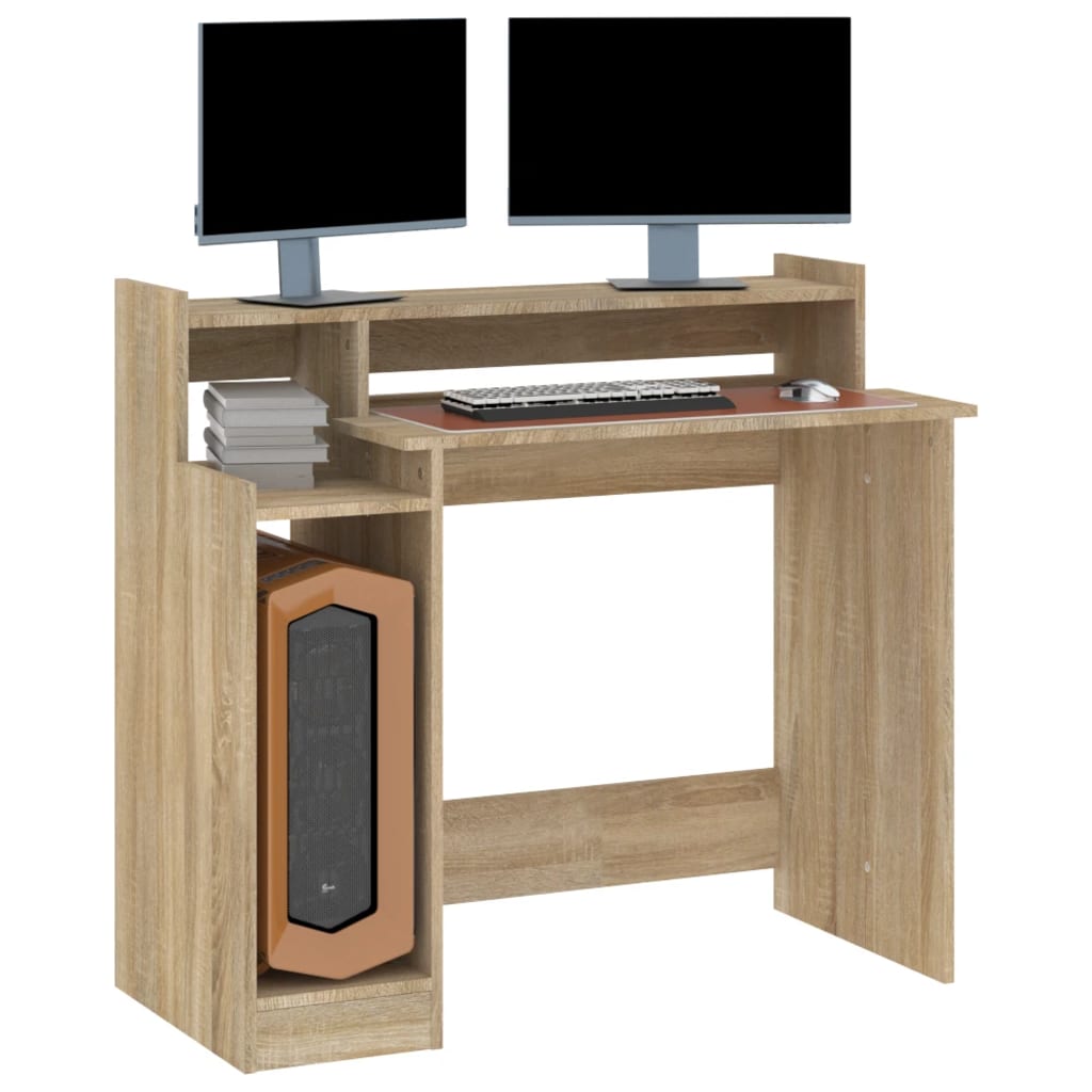 Skrivebord Med Led-Lys Sonoma Eik 97X45X90 Cm Konstruert Tre