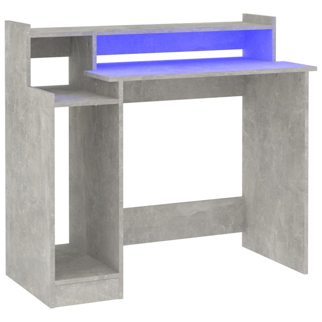 Skrivebord Med Led-Lys Betonggrå 97X45X90 Cm Konstruert Tre