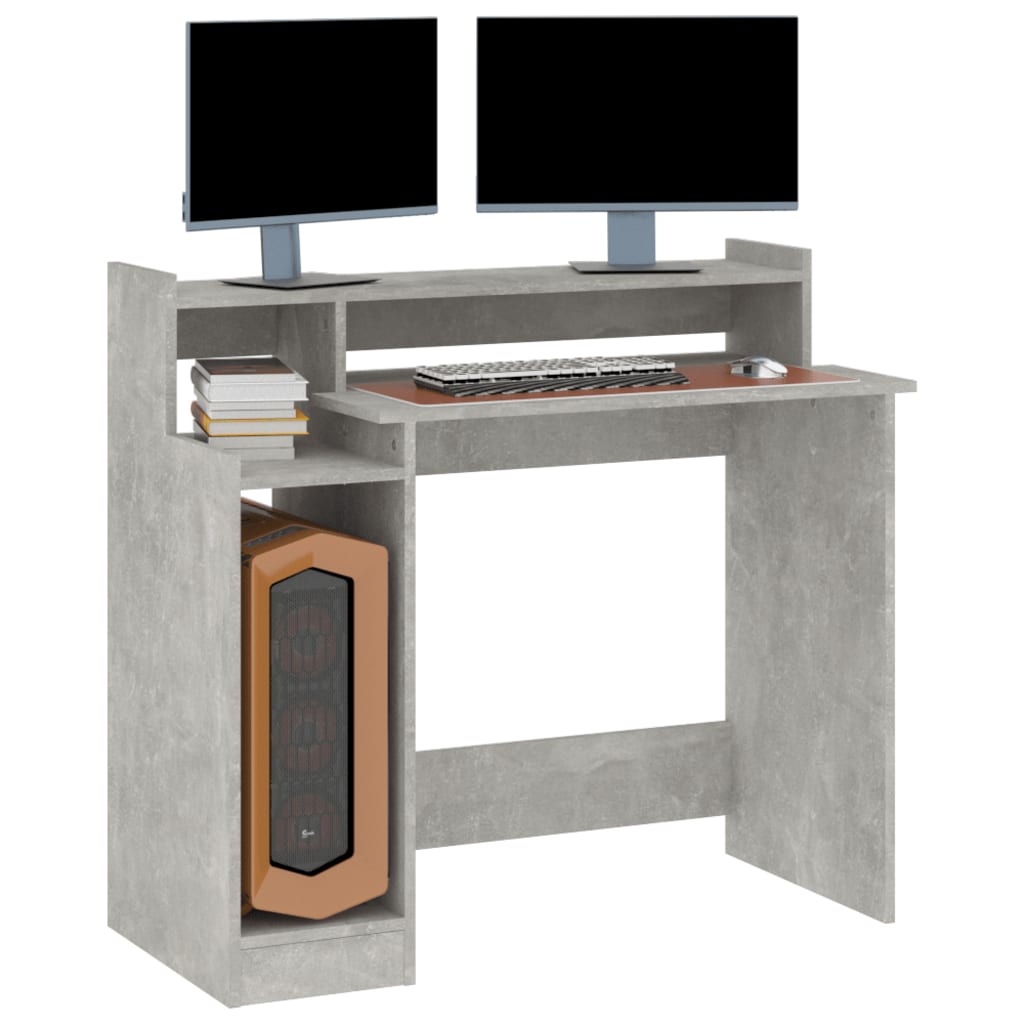 Skrivebord Med Led-Lys Betonggrå 97X45X90 Cm Konstruert Tre