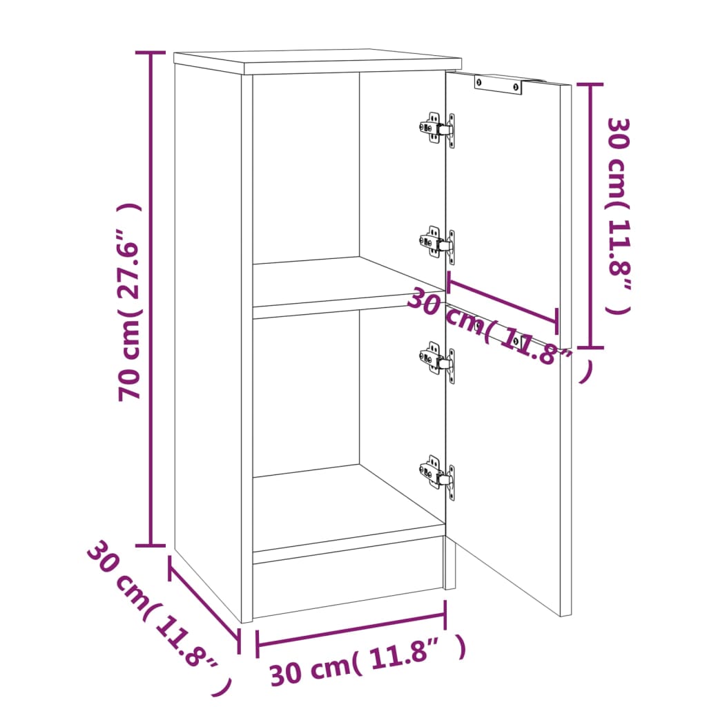 Skjenker 2 Stk Svart 30X30X70 Cm Konstruert Tre