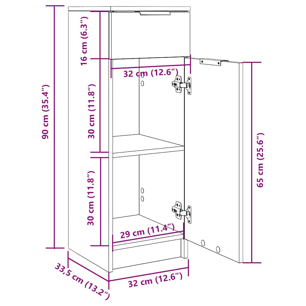 Baderomsskap Sonoma Eik 32X34X90 Cm Konstruert Tre