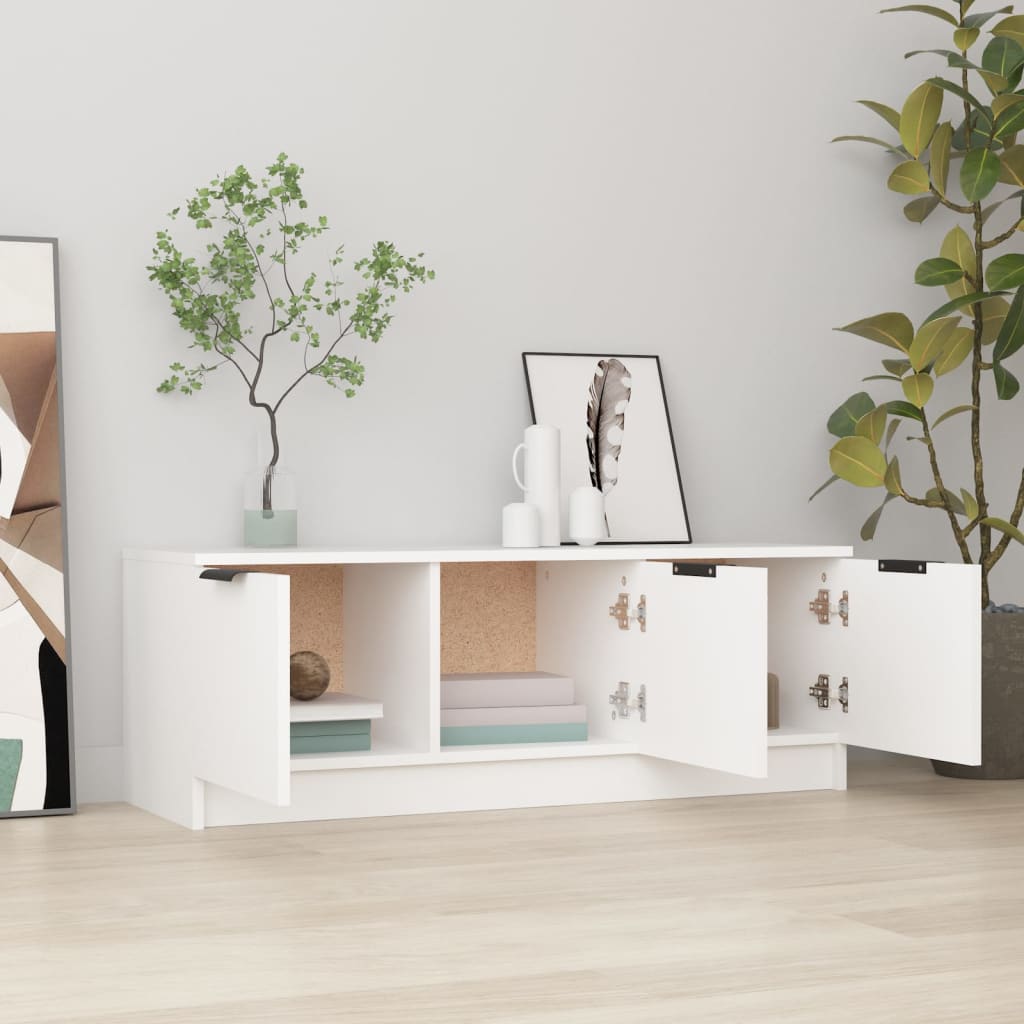 Tv-Benk Hvit 102X35X36,5 Cm Konstruert Tre
