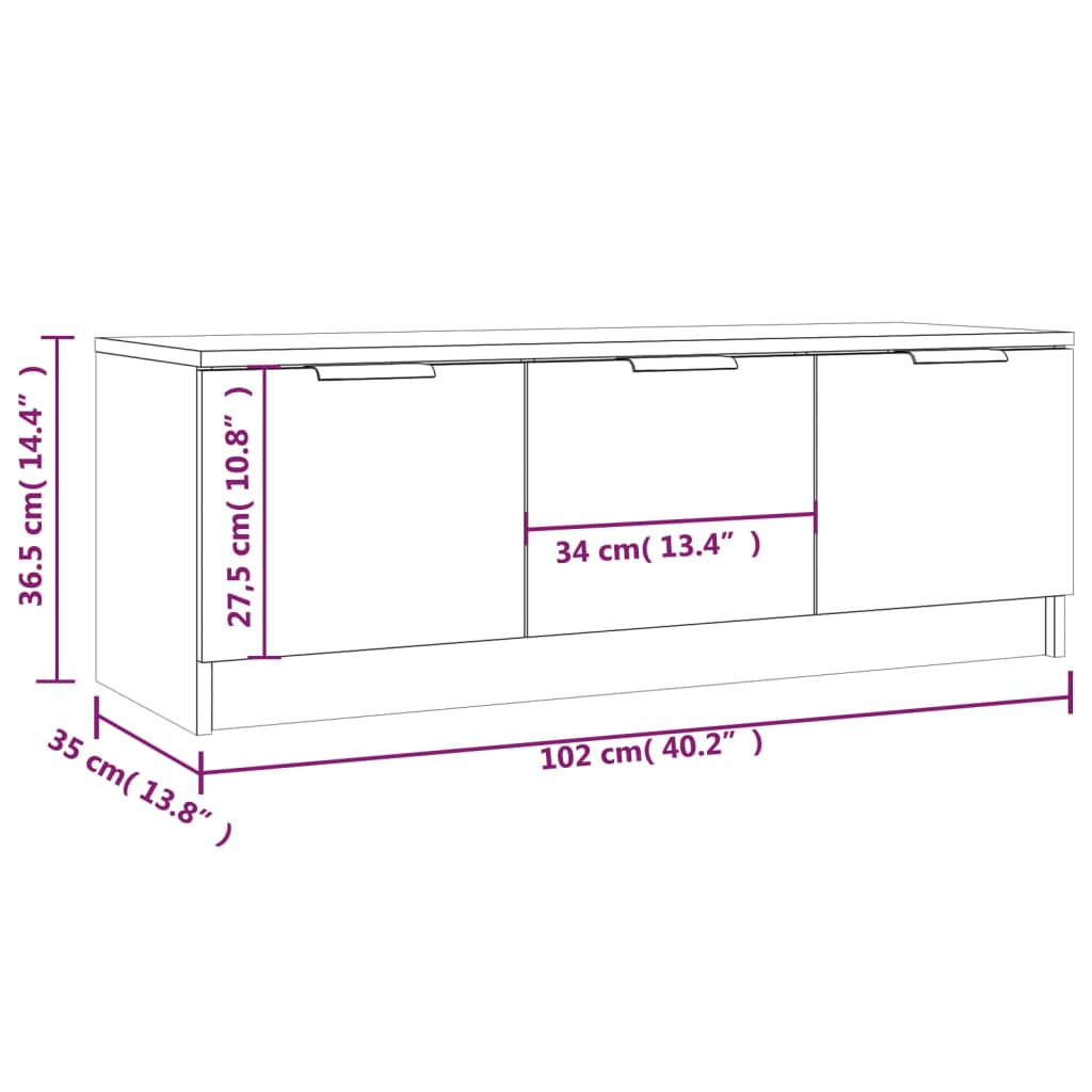 Tv-Benk Hvit 102X35X36,5 Cm Konstruert Tre