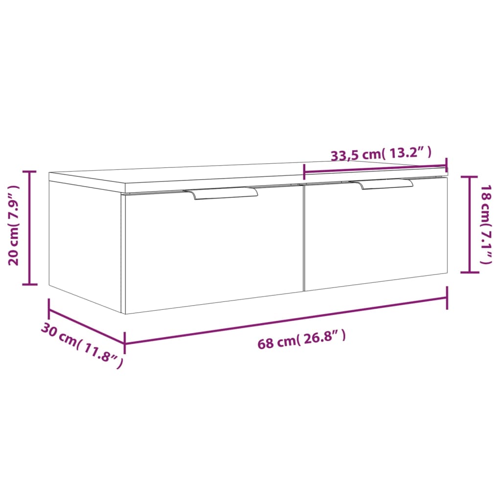 Veggskap Sonoma Eik 68X30X20 Cm Konstruert Tre