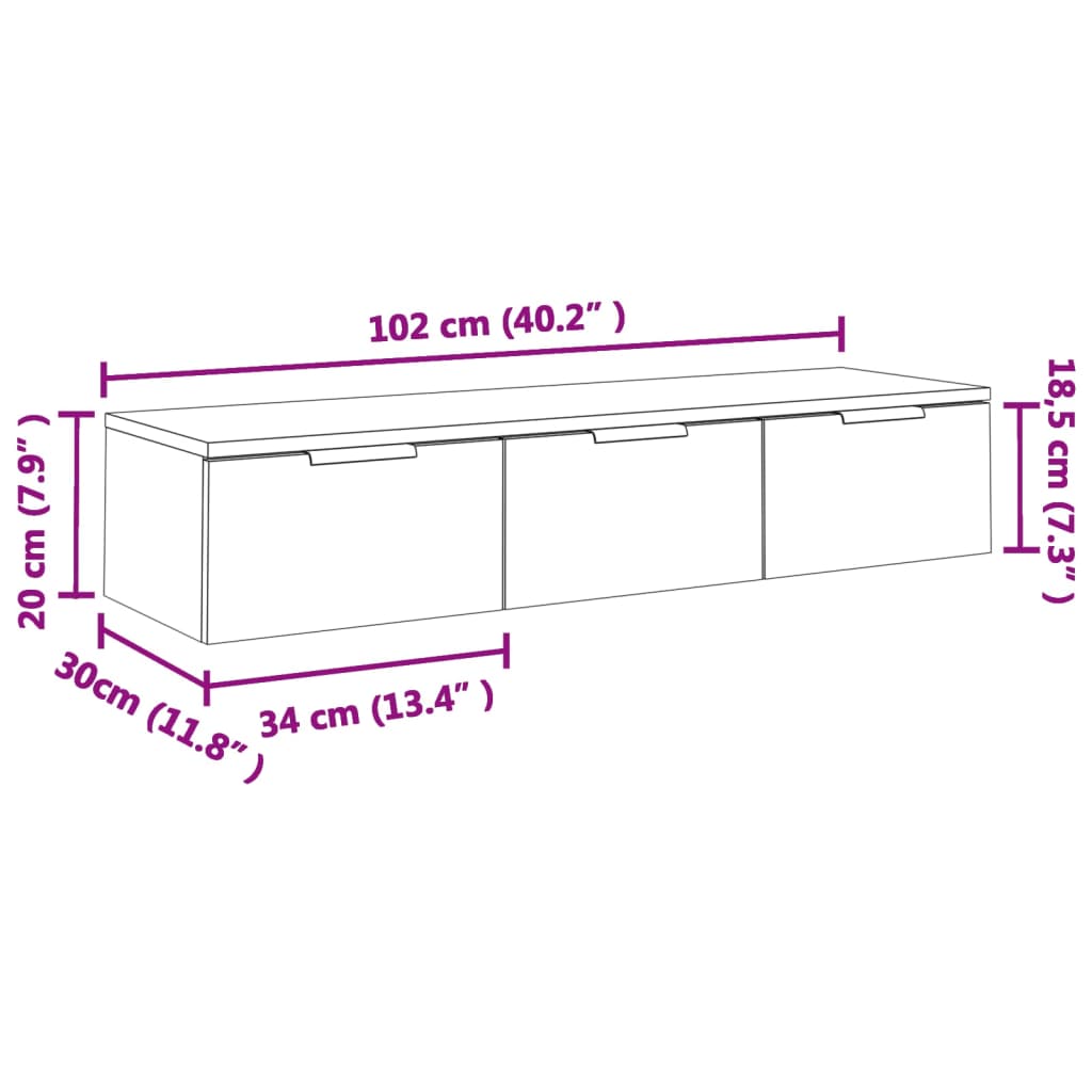 Veggskap Hvit 102X30X20 Cm Konstruert Tre