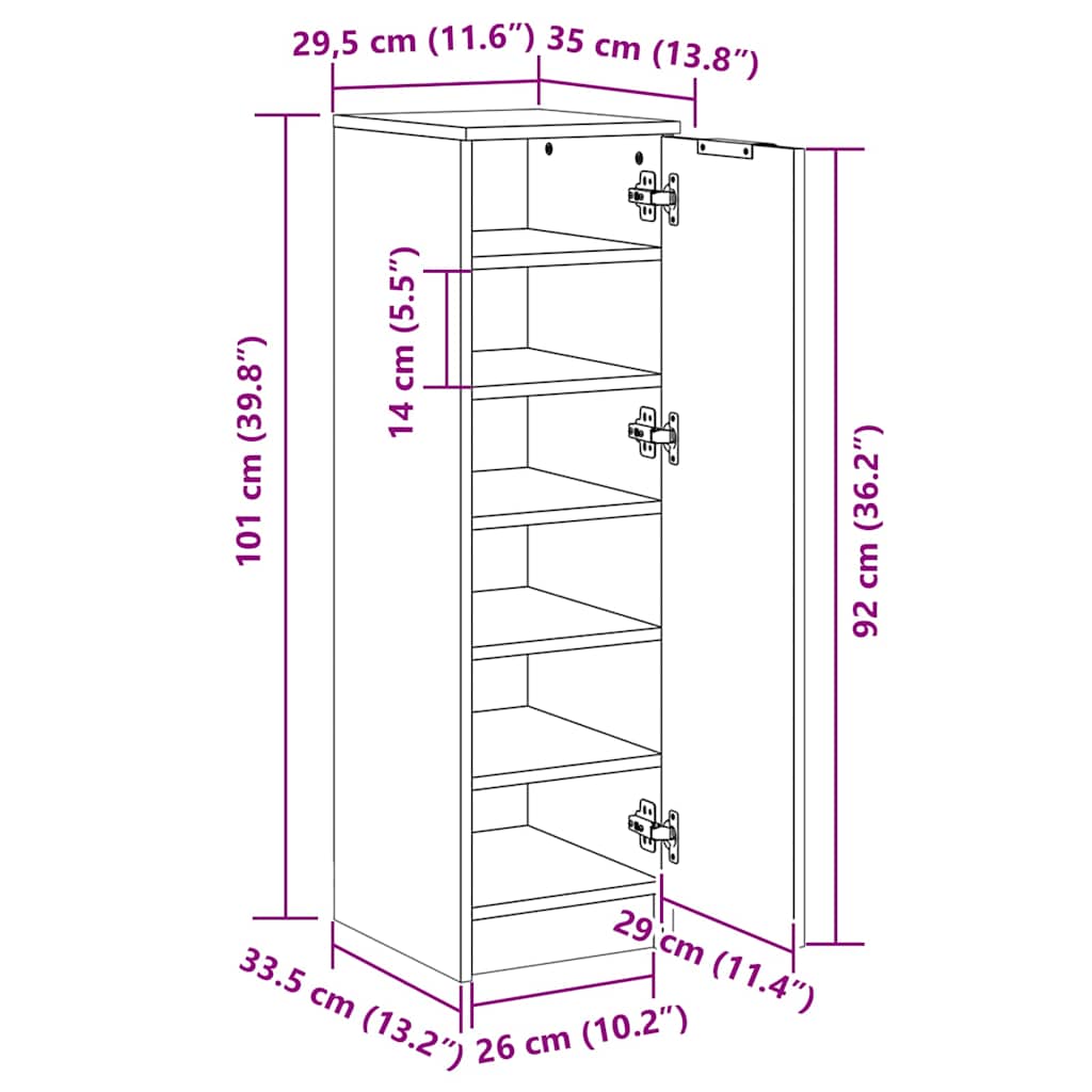 Skoskap Sonoma Eik 30X35X100 Cm Konstruert Tre