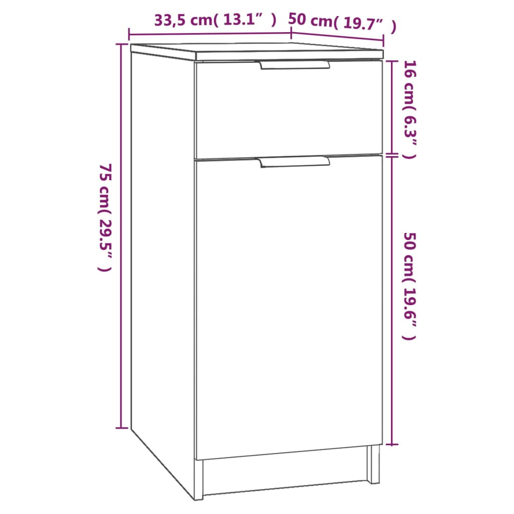 Skrivebordskap Betonggrå 33,5X50X75 Cm Konstruert Tre