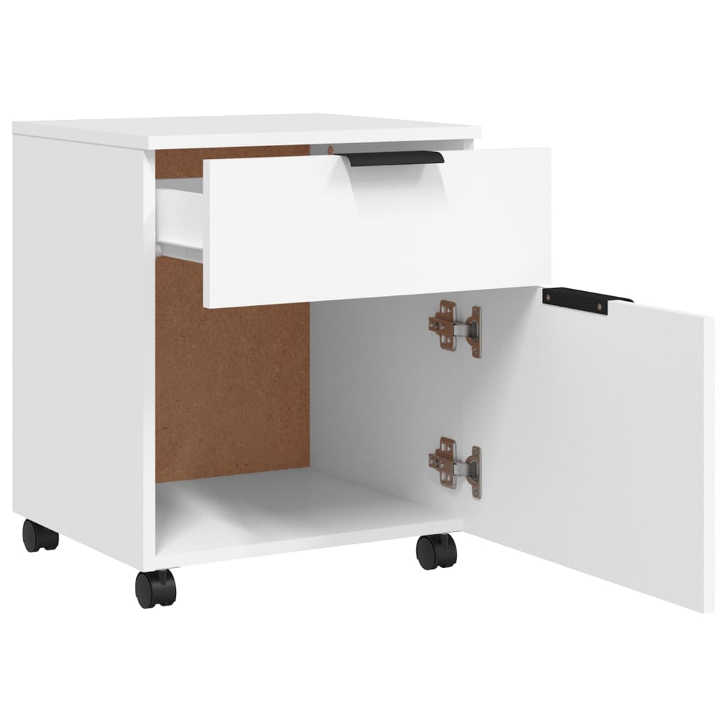 Mobilt Arkivskap Med Hjul Hvit 45X38X54 Cm Konstruert Tre