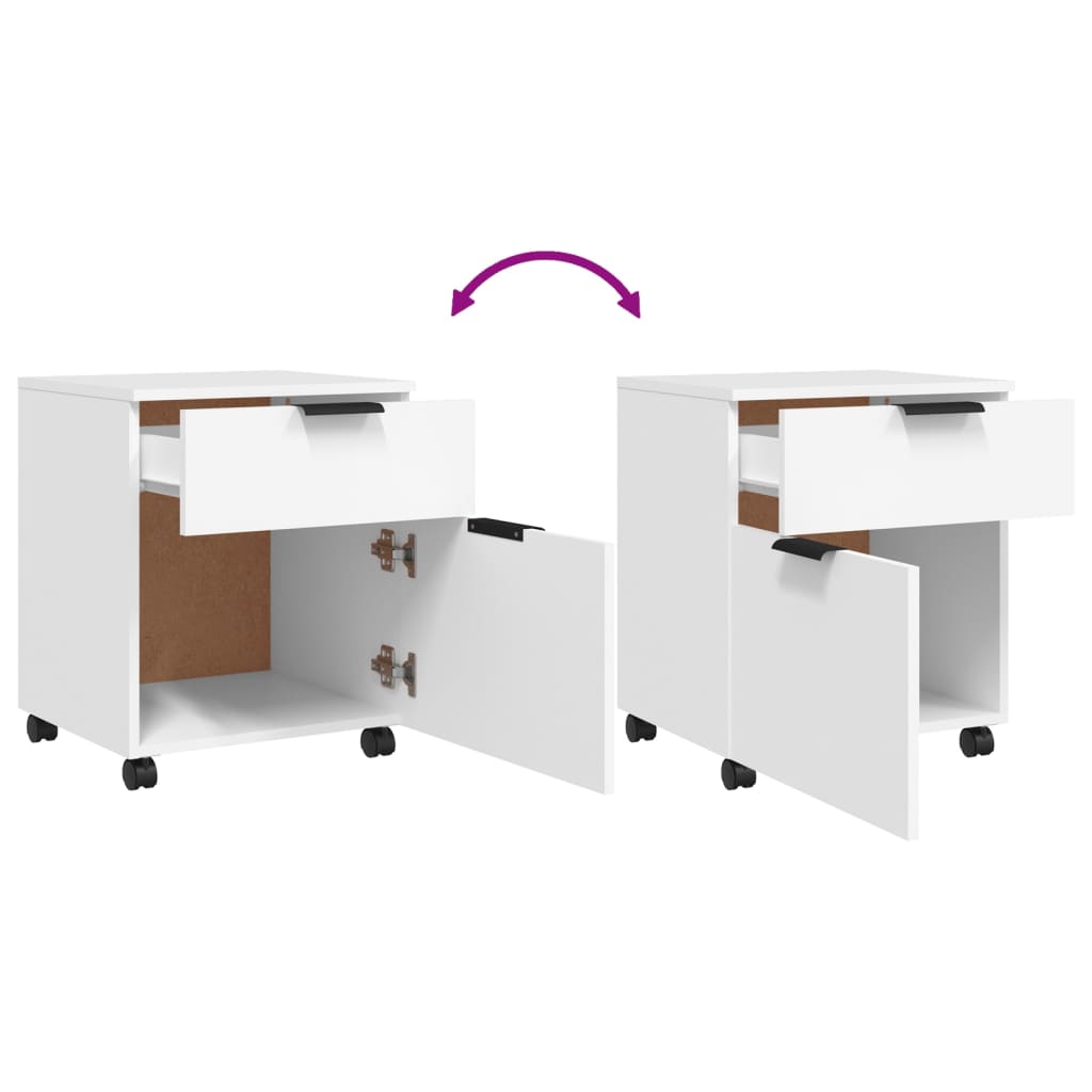 Mobilt Arkivskap Med Hjul Hvit 45X38X54 Cm Konstruert Tre