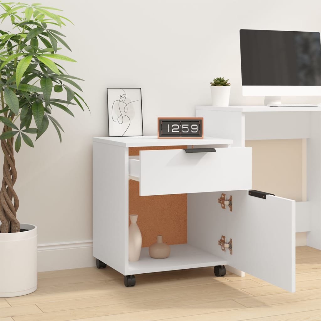 Mobilt Arkivskap Med Hjul Hvit 45X38X54 Cm Konstruert Tre