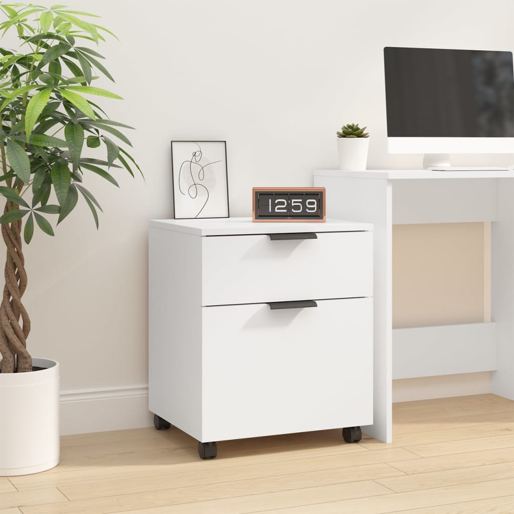 Mobilt Arkivskap Med Hjul Hvit 45X38X54 Cm Konstruert Tre