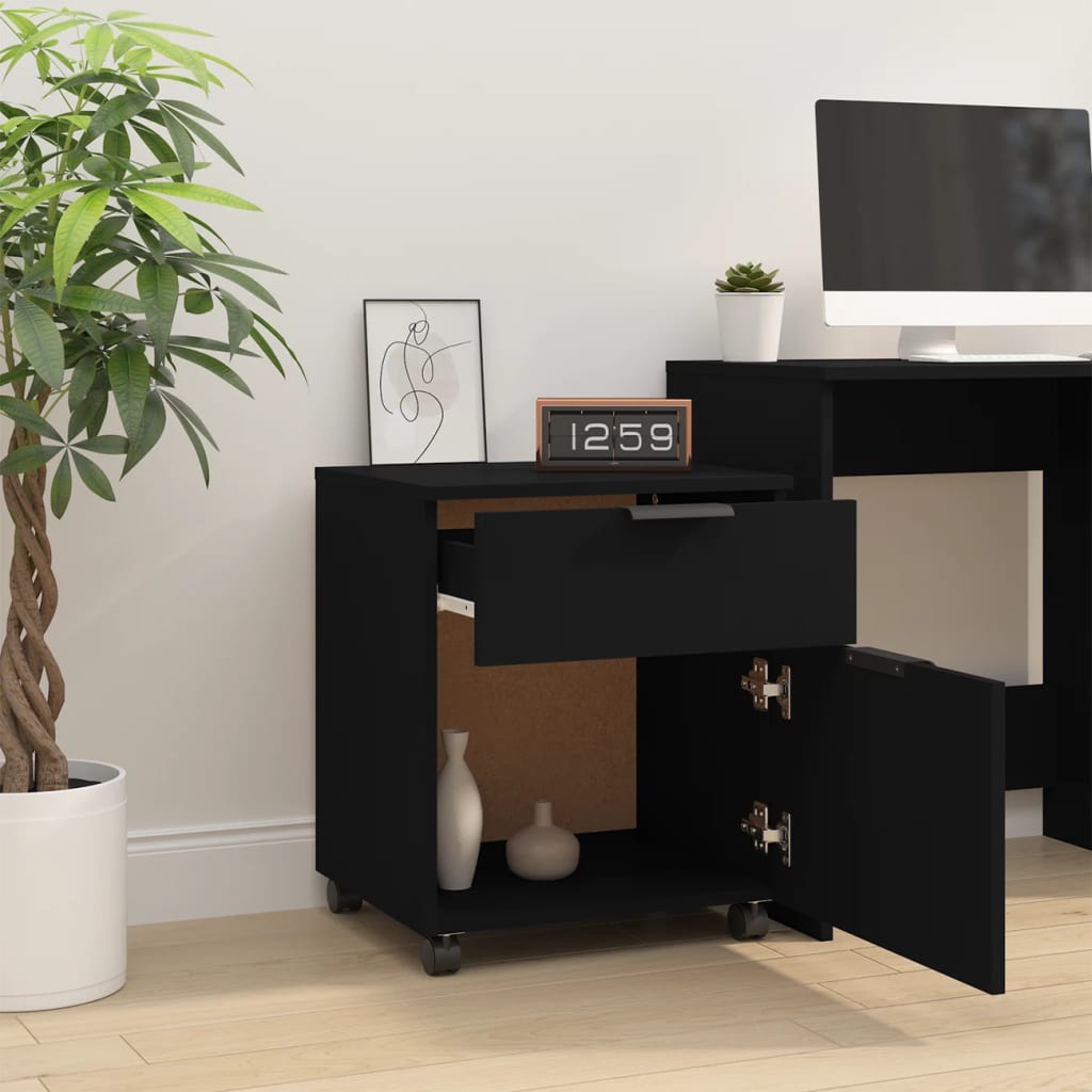 Mobilt Arkivskap Med Hjul Svart 45X38X54 Cm Konstruert Tre