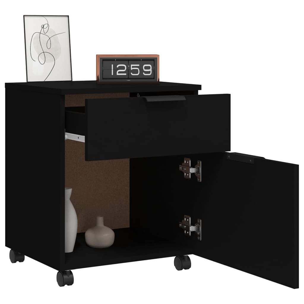 Mobilt Arkivskap Med Hjul Svart 45X38X54 Cm Konstruert Tre