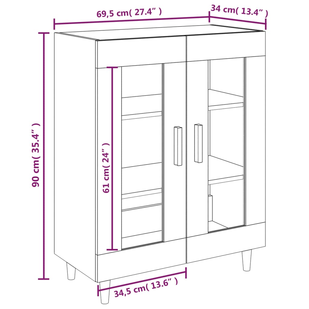 Skjenk Hvit 69,5X34X90 Cm Konstruert Tre