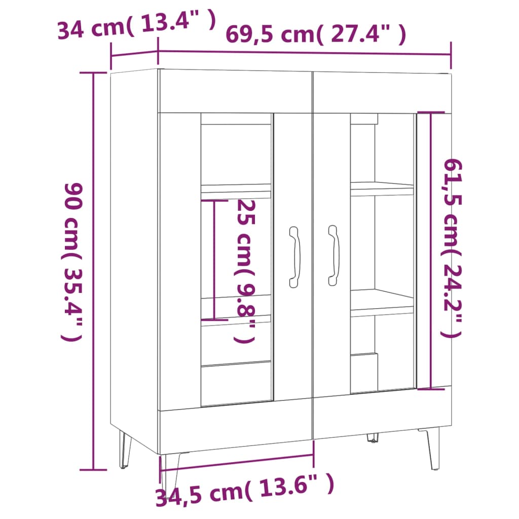 Skjenk Sonoma Eik 69,5X34X90 Cm Konstruert Tre