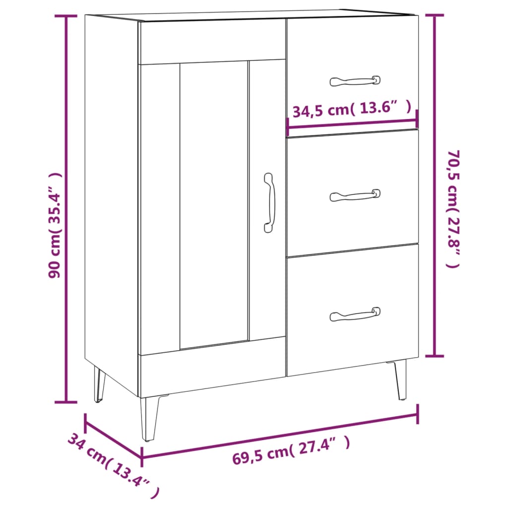 Skjenk Sonoma Eik 69,5X34X90 Cm Konstruert Tre