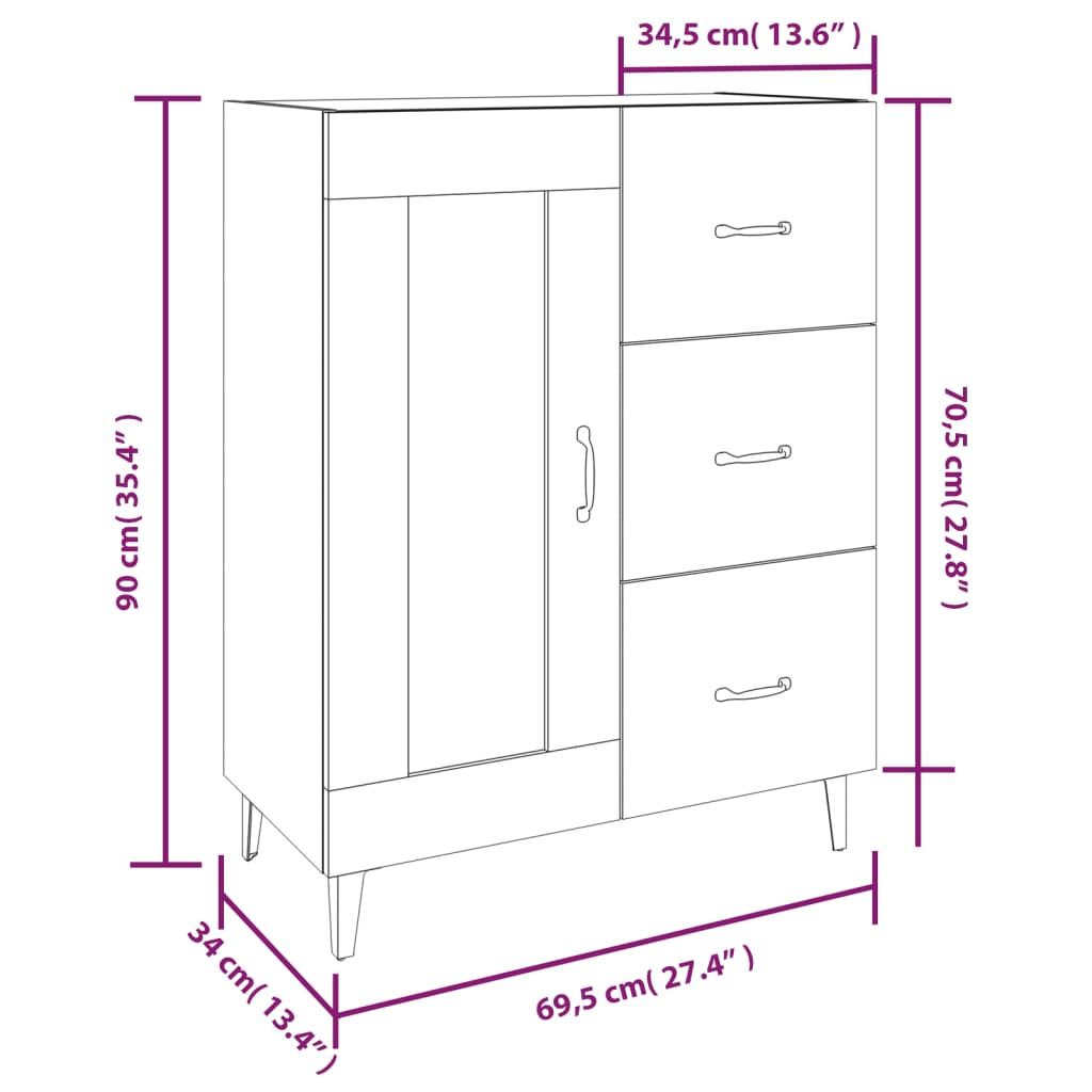 Skjenk Svart 69,5X34X90 Cm Konstruert Tre
