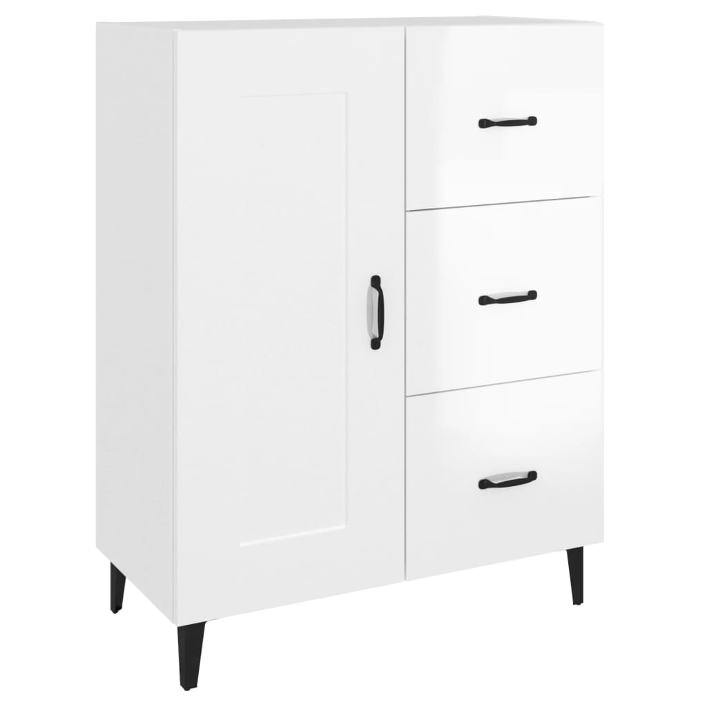 Skjenk Høyglans Hvit 69,5X34X90 Cm Konstruert Tre