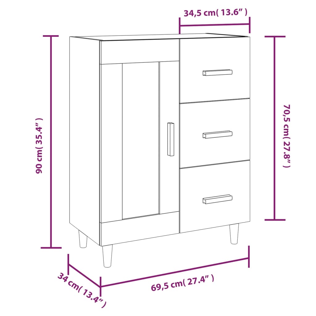 Skjenk Høyglans Hvit 69,5X34X90 Cm Konstruert Tre