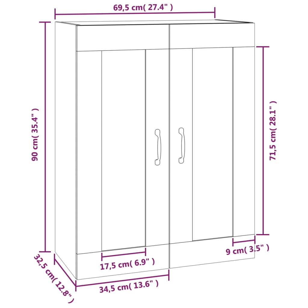 Hengende Veggskap Svart 69,5X32,5X90 Cm