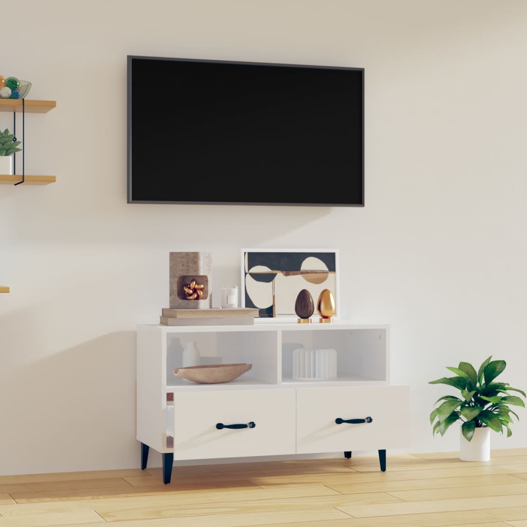 Tv-Benk Høyglans Hvit 80X36X50 Cm Konstruert Tre