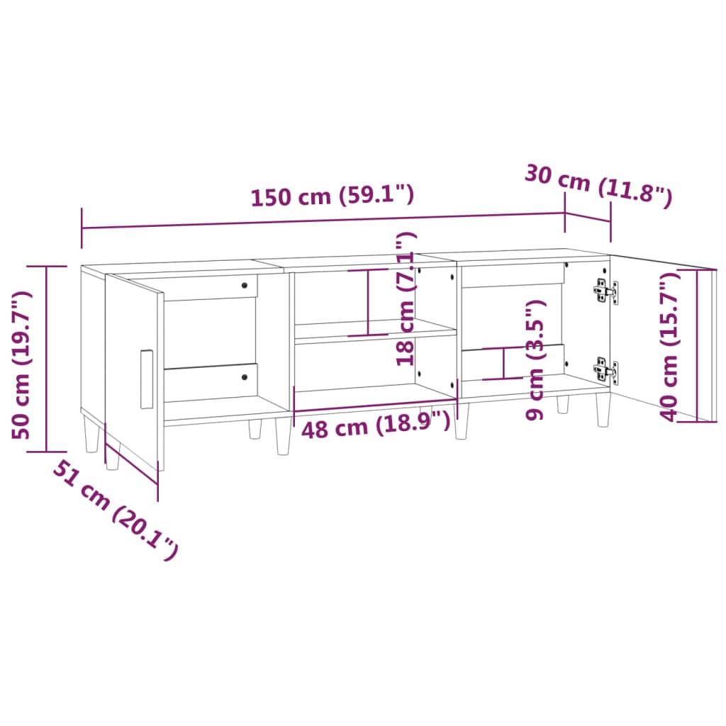 Tv-Benk Hvit 150X30X50 Cm Konstruert Tre