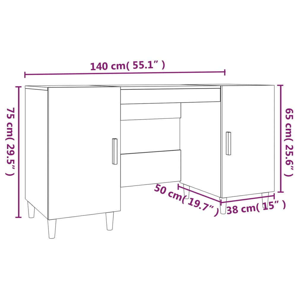 Skrivebord Svart 140X50X75 Cm Konstruert Tre