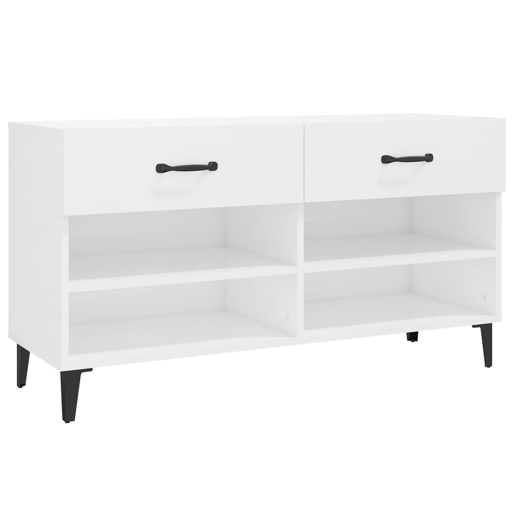 Skoskap Høyglans Hvit 102X35X55 Cm Konstruert Tre