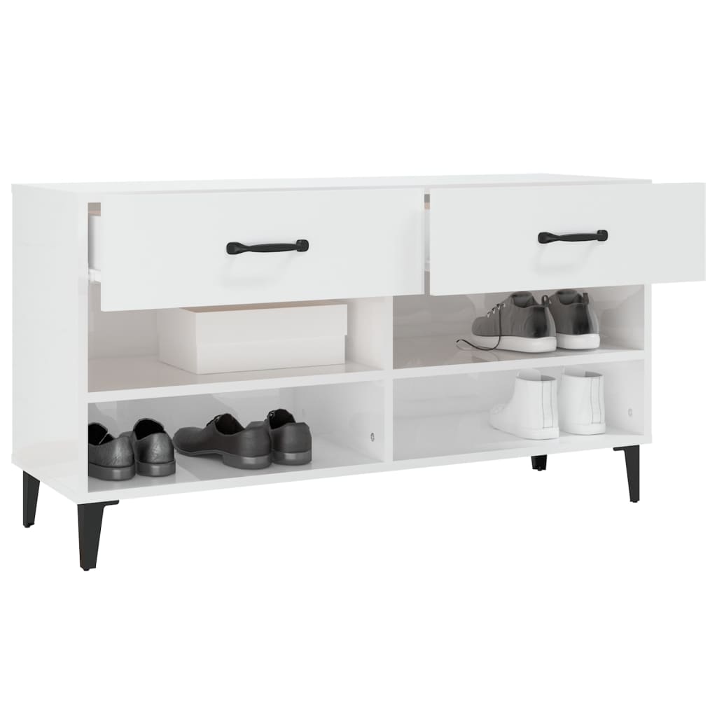 Skoskap Høyglans Hvit 102X35X55 Cm Konstruert Tre